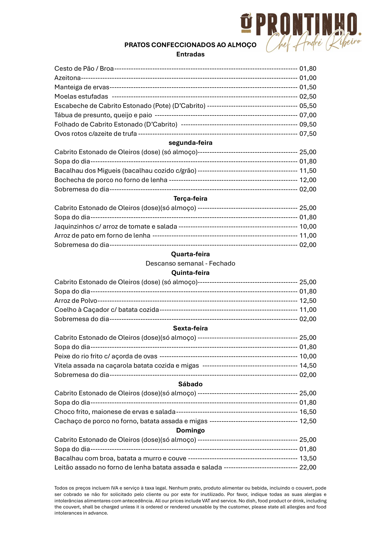 Página do menu